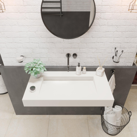 Ideavit Solidsquare Wastafel 90x46x10cm rechthoek 0 kraangaten 1 wasbak Solid surface wit SW85926