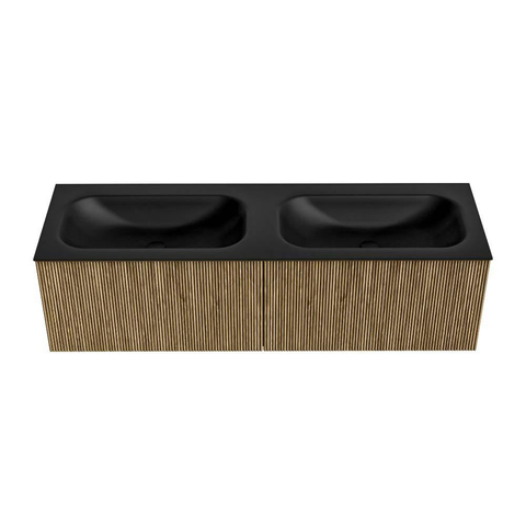 Mondiaz KURVE Ensemble meuble de salle de bains - 150x46x40cm - 2 tiroirs - lavabo solid surface - double - sans trou de robinet - Dusk SW1414859