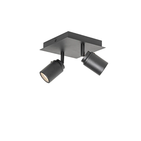 QAZQA Ducha Plafonnier de salle de bains - 17x17cm - 2 spots - IP44 - carré - noir mat SW1187234