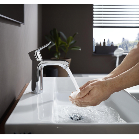 Hansgrohe Metris 1 greeps wastafelkraan - 110 met trekwaste - hoogglans chroom 0450906
