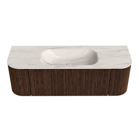 MONDIAZ KURVE-DLUX meuble de salle de bains 140 cm arrondi Gauche + Droite couleur Walnut avec 1 tiroir et 2 portes. Lavabo BIG SMALL Milieu 1 trou de robinet Meli. SW1431699