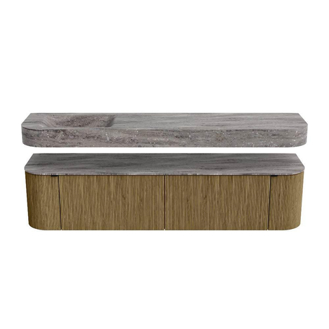 MONDIAZ THOR-DLUX Meuble de salle de bains 190cm arrondi gauche + droite couleur Dusk avec 2 tiroirs et 2 portes. Vasque suspendue CLOUD Gauche 1 trou de robinet couleur Oza. SW1466804