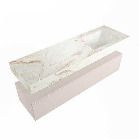 Mondiaz ALAN-DLUX Ensemble de meuble - 150cm - meuble Linen mat - 1 tiroir - Lavabo Cloud Frappe suspendu - vasque Droite - 0 trous de robinet SW805769
