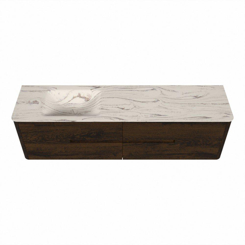 Mondiaz CIRO-DLUX Ensemble de meubles de salle de bains - 180x45x50cm - Vasque solid surface Nata - 1 lavabo à gauche - sans trous de robinet - 4 tiroirs - Noyer SW1530626
