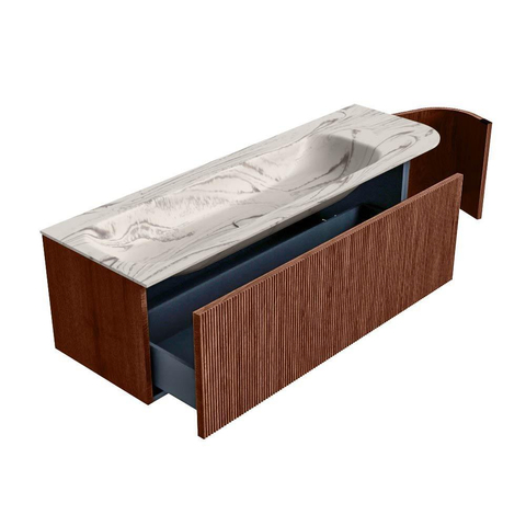 MONDIAZ KURVE-DLUX 145cm badmeubel ronding Rechts kleur Ruby met 1 lade en 1 deur. Wastafel BIG LARGE Links 2 kraangaten Nata. SW1432562