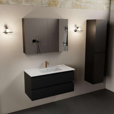 Mondiaz Aivy badmeubelset - 100x45x50cm - 1 kraangat - 1 wasbak talc Keramiek - Midden - 2 lades - Met spiegelkast - MDF Urban SW892372