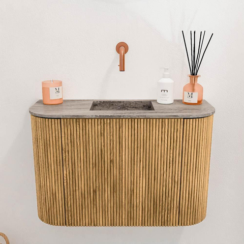 Mondiaz JOYA-DLUX 63.2cm toiletmeubel - ronding links en rechts kleur Oak - Wastafel FAYE positie Midden Zonder kraangat kleur Oza. SW1424125