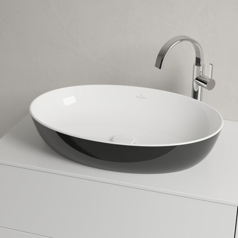 Villeroy & Boch Artis opzetwastafel ovaal - 61x41x12.5cm - zonder kraangat - zonder overloop - Coal Black (glans zwart) SW68832