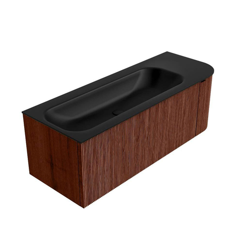 Mondiaz KURVE Ensemble de meuble de salle de bains - 125x46x40cm - 1 tiroir - 1 porte - lavabo solid surface - gauche - sans trou de robinet - Ruby SW1415426