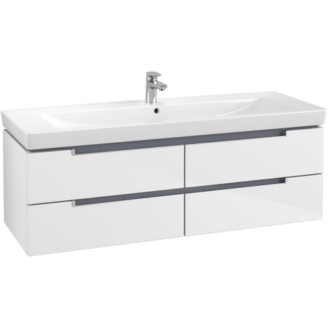 Villeroy & Boch Subway 2.0 Meuble sous lavabo 128.7x44.9x41.6cm avec 4 tiroirs pour lavabo 7176 130cm Blanc brillant 1024260