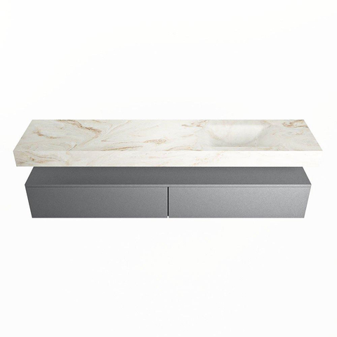 Mondiaz ALAN-DLUX Ensemble de meuble - 200cm - meuble Plata mat - 2 tiroirs - Lavabo Cloud Frappe suspendu - vasque Droite - 0 trous de robinet SW804852