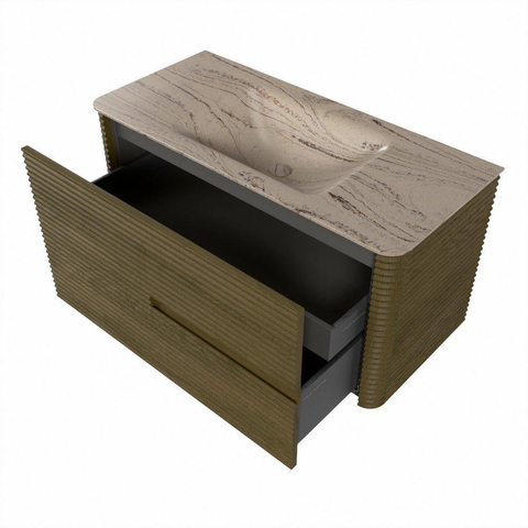 Mondiaz CIRO-DLUX Meuble de salle de bains - 100x45x50cm - Plan vasque solid surface Arena - 1 lavabo central - 1 trou de robinet - 2 tiroirs - Dusk SW1533085