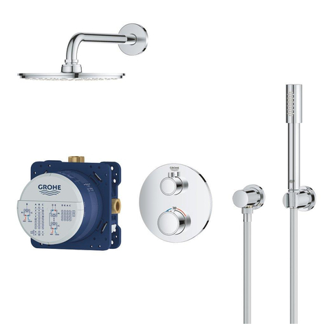 GROHE Grohtherm Perfect Set confort de douche à encastrer avec partie de finition pour robinet de douche thermostatique avec douche de tête Rainshower Cosmopolitan 210 et douchette Euphoria Chrome SW236926