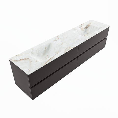 MONDIAZ VICA-DLUX Ensemble meuble de salle de bains - 200cm - meuble sous-vasque dark grey - 4 tiroirs - lavabo encastré cloud double - sans trous de robinet - version haute 60cm - frape SW1088892