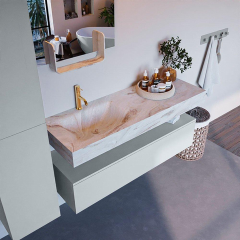 MONDIAZ ALAN - DLUX Badkamermeubelset - 130cm - onderkast - Clay - 1 lade - vrijhangende wastafel - wasbak links - 1 kraangat - Frappe SW805284