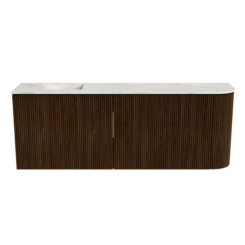 Mondiaz JOYA-DLUX 111.6cm toiletmeubel - ronding rechts kleur Walnut - Wastafel FAYE positie Links 1 kraangat kleur Ostra. SW1422624