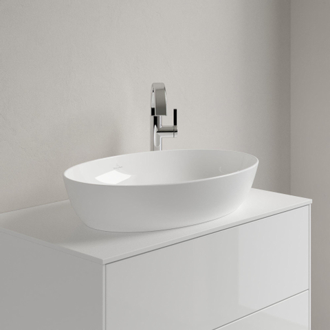 Villeroy & Boch Artis opzetwastafel ovaal - 61x41x12.5cm CeramicPlus - zonder kraangat - zonder overloop - Stone White (mat wit) SW209529