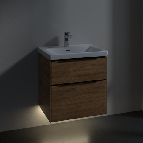 Villeroy & Boch Subway 3.0 Wastafelonderkast - met verlichting - 2 uittrekladen - 572x576x478mm - Oak Kansas (mat hout) SW881536