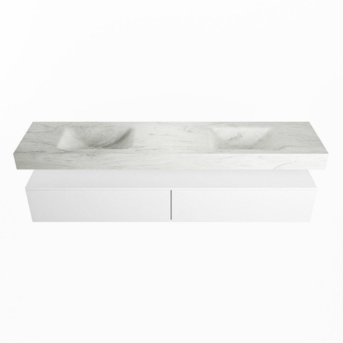 Mondiaz ALAN-DLUX Ensemble de meuble - 200cm - meuble Talc mat - 2 tiroirs - Lavabo Cloud Opalo suspendu - vasque Gauche et droite - 0 trous de robinet SW806386