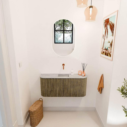 Mondiaz JOYA-DLUX 93.2cm toiletmeubel - ronding links en rechts kleur Dusk - Wastafel FAYE positie Midden Zonder kraangat kleur Glace. SW1423215