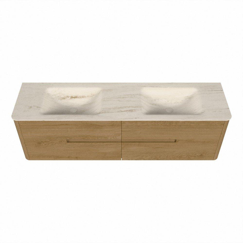 Mondiaz CIRO-DLUX Meuble de salle de bains - 170x45x50cm - Plan vasque Solid surface Meli - 2 vasques Double - 2 trous de robinetterie - 4 tiroirs - Chêne SW1531416
