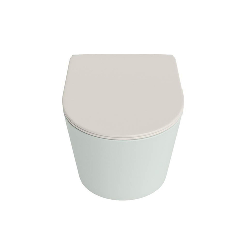 Mondiaz LAVIE hangtoilet – spoelrandloos – 36 x 53 cm – met softclose zitting – Greey (lichtgroen/grijs), zitting Linen (offwhite) SW1208650