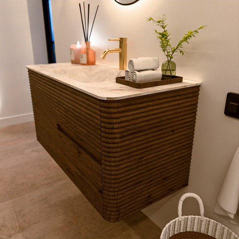 Mondiaz CIRO-DLUX Badkamermeubelset - 100x45x50cm - Solid surface wastafel Frappe - 1 wasbak Midden - 1 kraangat - 2 lades - Dusk SW1532848