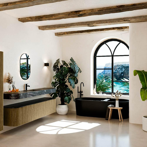 MONDIAZ THOR-DLUX Meuble de salle de bains 200cm arrondi gauche + droite couleur Dusk avec 2 tiroirs et 2 portes. Vasque suspendue CLOUD Milieu 1 trou de robinet couleur Lava. SW1466844