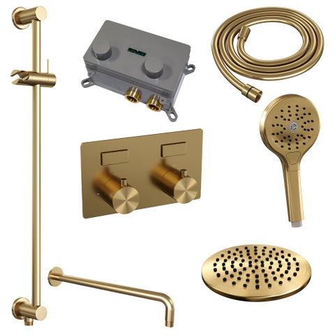 BRAUER Gold Edition opbouw regendoucheset – Ø20 cm hoofddouche – 40 cm gebogen wandarm – ronde handdouche – met omstel SW925677