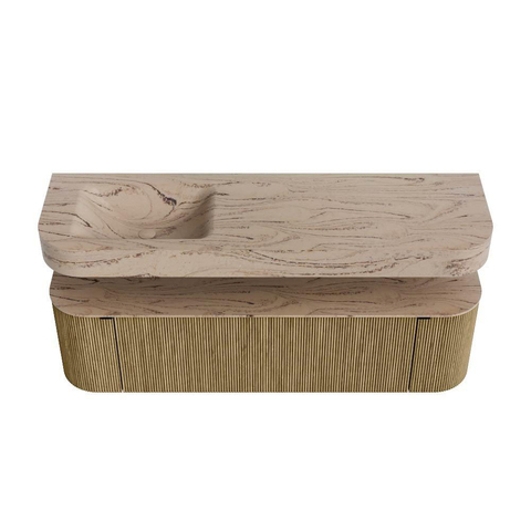 MONDIAZ THOR-DLUX 160cm meuble de salle de bains arrondi gauche + droite couleur Dusk avec 1 tiroir et 2 portes. Vasque suspendue CLOUD Gauche sans trou de robinet couleur Arena. SW1465116
