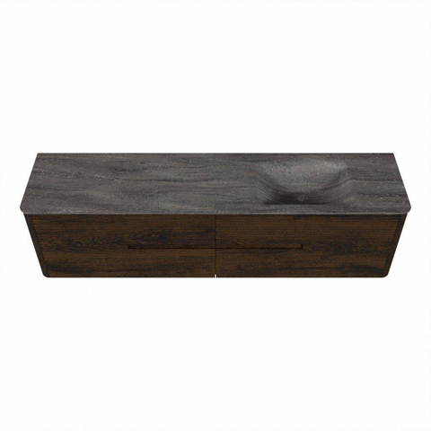 Mondiaz CIRO-DLUX Badkamermeubelset - 190x45x50cm - Solid surface wastafel Oza - 1 wasbak Rechts - zonder kraangaten - 4 lades - Walnut SW1530700