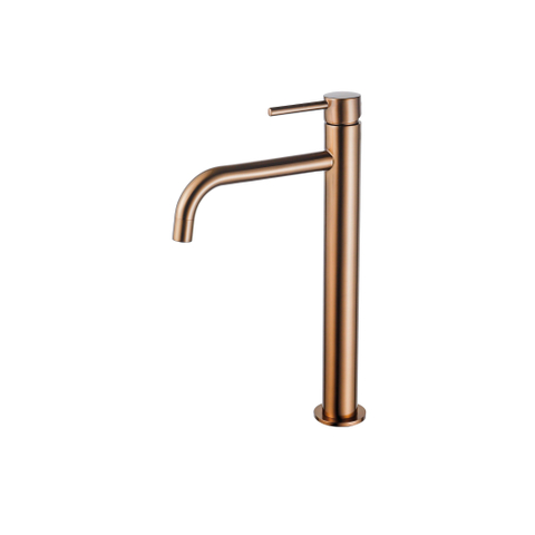 Fortifura Calvi Slim Wastafelkraan - 32cm - verhoogd - opbouw - PVD - geborsteld koper SW970030