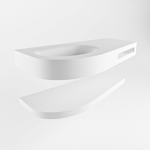 MONDIAZ RIVA Badkamermeubelset - 100x50x5.8cm - 0 lades - Talc mat - 0 kraangaten - wasbak links - solid surface talc SW703307