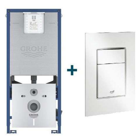 GROHE Rapid SLX réservoir encastré avec cadre set 3-en-1 incluant plaque de déclenchement GROHE Skate cosmopolitan blanche SW536052