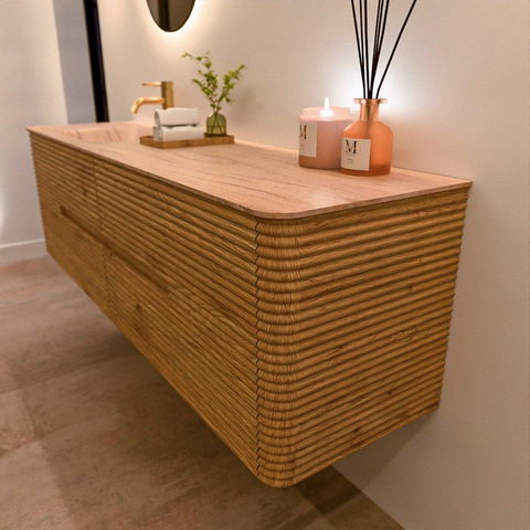 Mondiaz CIRO-DLUX Badkamermeubelset - 170x45x50cm - Solid surface wastafel Saba - 1 wasbak Links - 1 kraangat - 4 lades - Oak SW1531219