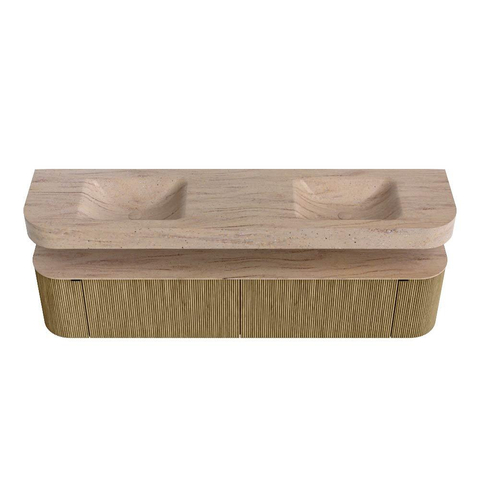MONDIAZ THOR-DLUX Meuble de salle de bains - 200cm - arrondi gauche + droite - couleur Dusk - 2 tiroirs et 2 portes - Vasque suspendue CLOUD Double sans trou de robinet - couleur Saba SW1467227