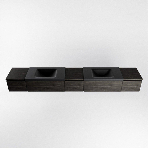 MONDIAZ BUKLA 280cm meuble de salle de bains avec module 40 couleur Dark Brown avec 5 tiroirs. Lavabo CLOUD double 2 trous de robinet couleur Urban. SW1382363