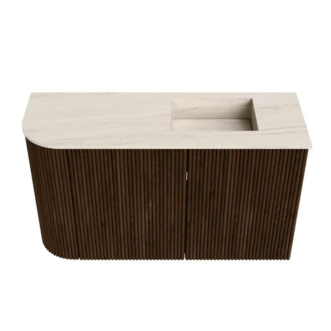 Mondiaz JOYA-DLUX 71.6cm toiletmeubel - ronding links kleur Walnut - Wastafel FAYE positie Rechts 1 kraangat kleur Meli. SW1424434
