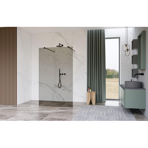 Fortifura Galeria Douche à l'italienne - 140x200cm - Fumé - anticalcaire - verre de sécurité 8mm - bras muraux - Noir mat SW992909