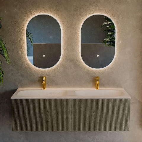 MONDIAZ KURVE-DLUX Meuble de salle de bains 140 cm couleur Shadow avec 2 tiroirs et 0 portes. Lavabo STOR SMALL Double 2 trous de robinet Meli. SW1431853