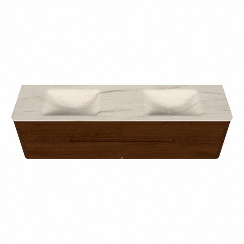 Mondiaz CIRO-DLUX Badkamermeubelset - 180x45x50cm - Solid surface wastafel Meli - 2 wasbak Dubbel - zonder kraangaten - 4 lades - Ruby SW1531791