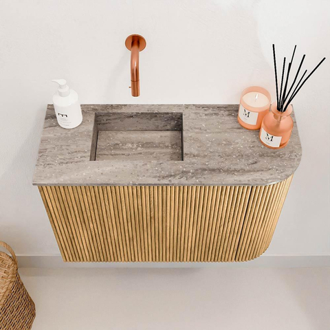 Mondiaz JOYA-DLUX 61.6cm toiletmeubel - ronding rechts kleur Oak - Wastafel FAYE positie Links Zonder kraangat kleur Oza. SW1424126