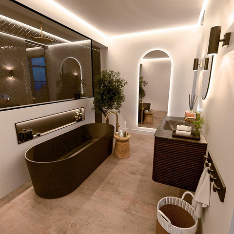 Mondiaz CIRO-DLUX Badkamermeubelset - 100x45x50cm - Solid surface wastafel Lava - 1 wasbak Midden - 1 kraangat - 2 lades - Walnut SW1530143