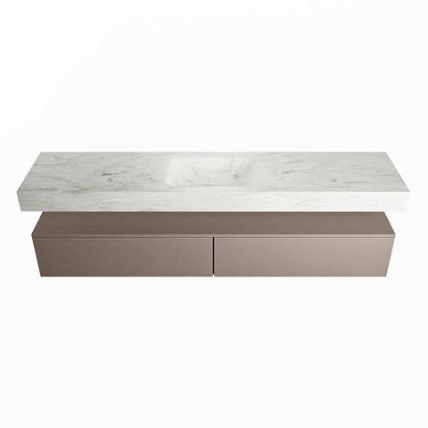 Mondiaz ALAN-DLUX Ensemble de meuble - 200cm - meuble Smoke mat - 2 tiroirs - Lavabo Cloud Opalo suspendu - vasque Centre - 1 trou de robinet SW806433
