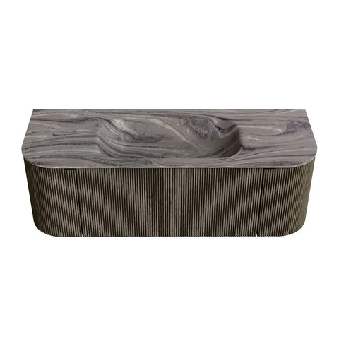 MONDIAZ KURVE-DLUX 130cm badmeubel ronding Links + Rechts kleur Shadow met 1 lade en 2 deuren. Wastafel BIG SMALL Midden zonder kraangat Sombra. SW1433746