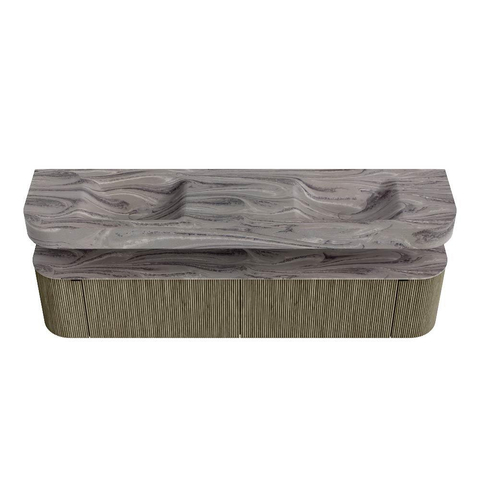 MONDIAZ THOR-DLUX 200cm meuble de salle de bains arrondi gauche + droite couleur Shadow avec 2 tiroirs et 2 portes. Vasque suspendue CLOUD Double 2 trous de robinet couleur Sombra. SW1467298