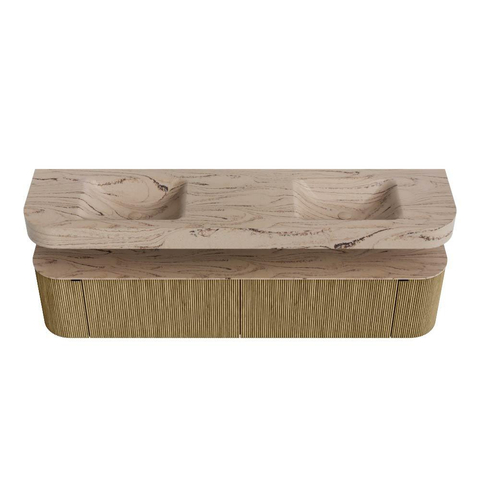 MONDIAZ THOR-DLUX Meuble de salle de bains - 200cm - arrondi gauche + droite - couleur Dusk - 2 tiroirs et 2 portes - Vasque suspendue CLOUD Double sans trou de robinet - couleur Arena SW1467080