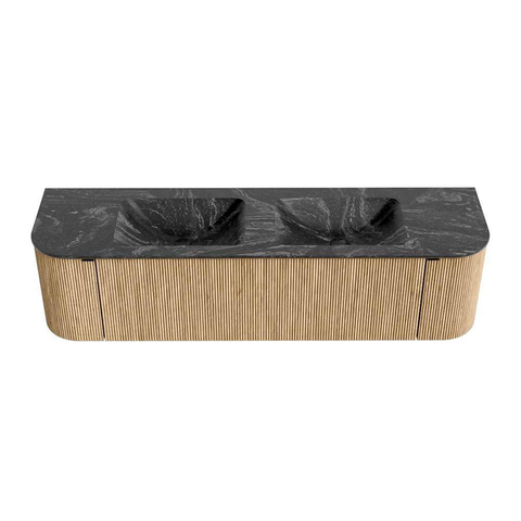 MONDIAZ KURVE-DLUX Meuble de salle de bains 170 cm avec module 25 Len R couleur Chêne avec 1 tiroir et 2 portes. Lavabo LEAF double 2 trous de robinet couleur Lave. SW1137193