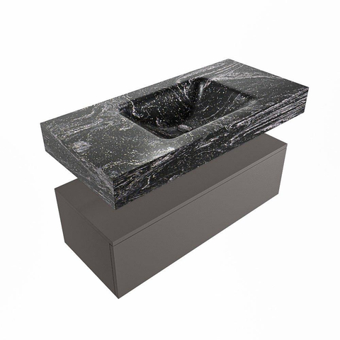 Mondiaz ALAN-DLUX Ensemble de meuble - 100cm - meuble Dark grey mat - 1 tiroir - Lavabo Cloud Lava suspendu - vasque Centre - 1 trou de robinet SW808183