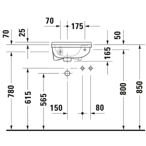 Duravit Starck 3 Fontein - inclusief bevestiging - 40x26cm - met overloop - met kraangat rechts - wit 0292753